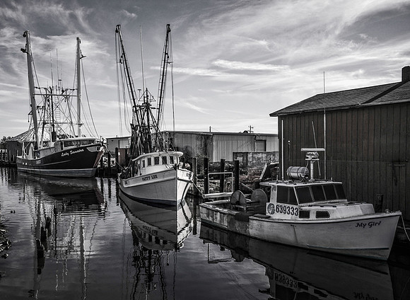 Fishing boats docked in Englehard, NC
