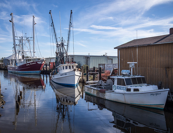Fishing boats docked in Englehard, NC