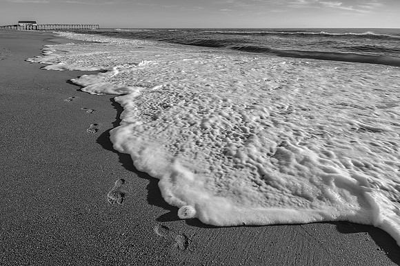 Early morning footprints, Kitty Hawk, NC (B&W)